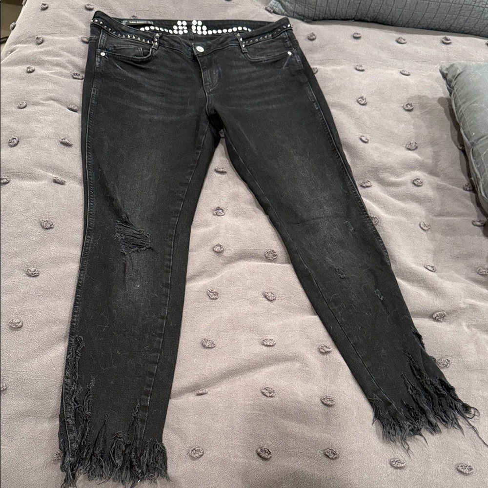 Zara Distressed Black Ankle Jeans